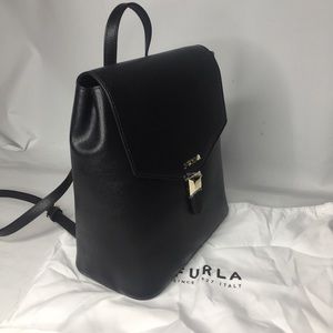 $358 Furla black leather backpack new unused